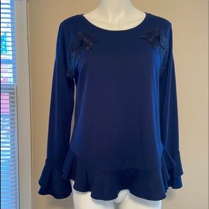 Navy blue ruffle shirt